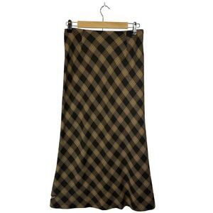 Bagatelle Vintage Preppy Olive Green Brown Plaid 90s Grunge Y2K Twee Maxi Skirt